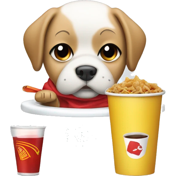 Dog in a toilet eating Chinese food while driving a Porsche and drinking a cola emoji