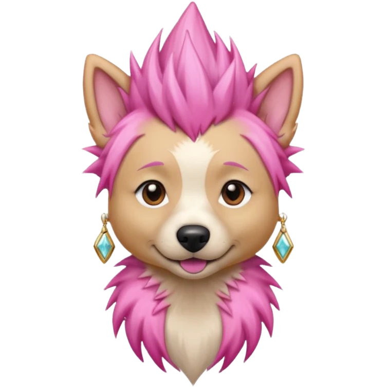 fancy pink spiky haired dog with earrings emoji