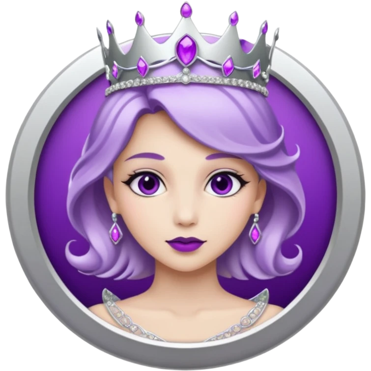 Purple shadow rose flower silver circle plaque with silver tiara emoji
