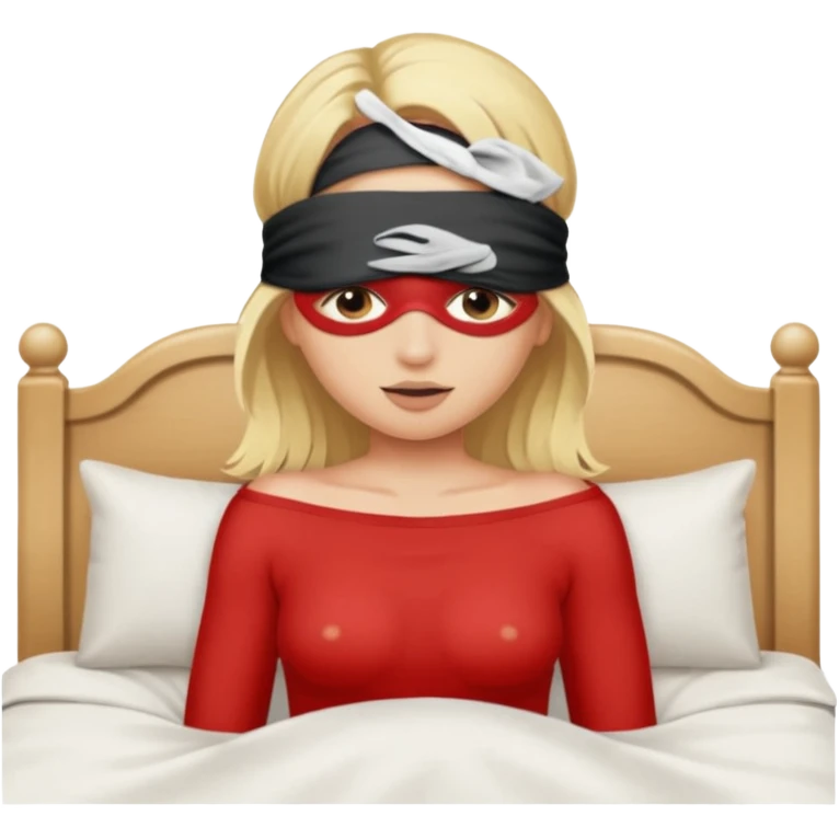 Blond lady.big boobs.topless.blindfolded on the bed emoji