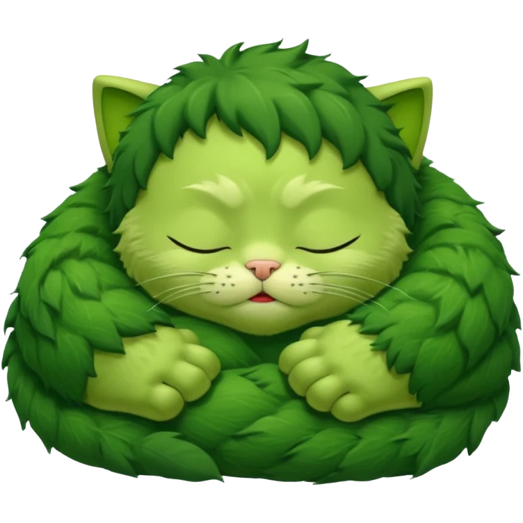 Incredible Hulk curled up like a small cute kitten, lying down, eyes closed, sleeping emoji