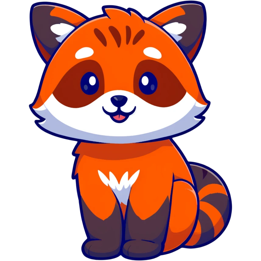 cute red panda peeking from behind something, cartoon sticker style, less orange fur emoji