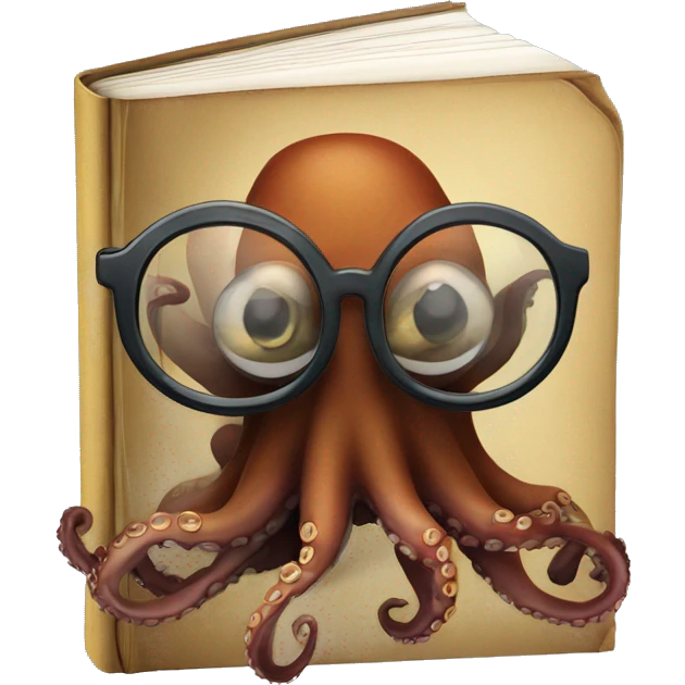 A octopus wearing glasses hiding behind a book emoji