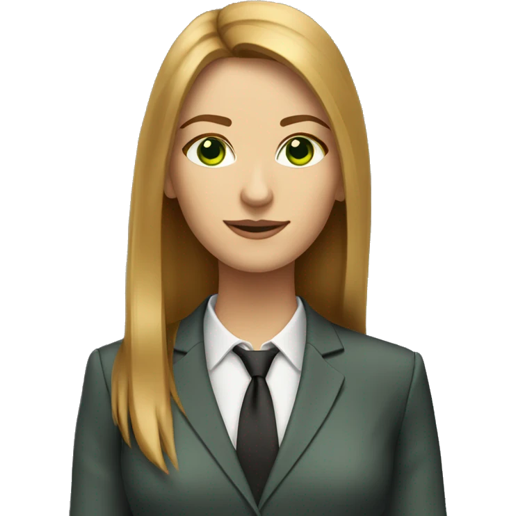 executive woman, long straight golden brown hair, green eyes, business suit emoji
