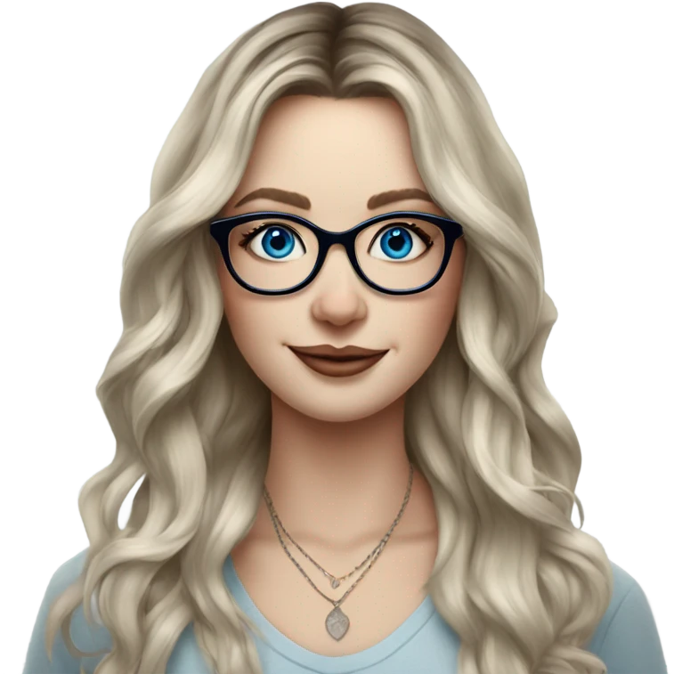 Hyper Realistic Balayage pale beautiful tattooed woman with glasses and blue eyes happy  emoji