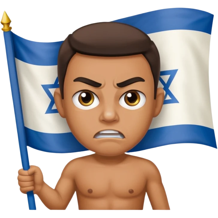 İsrail Bayrak tutan ve çok kızgın bakan adam sevmemiş gibi emoji