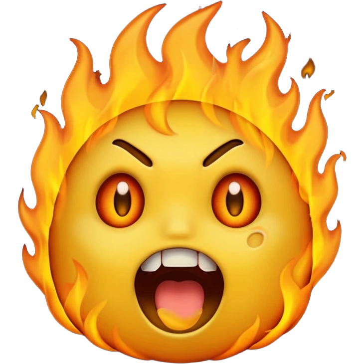 The emoji yellow On fire Scared emoji