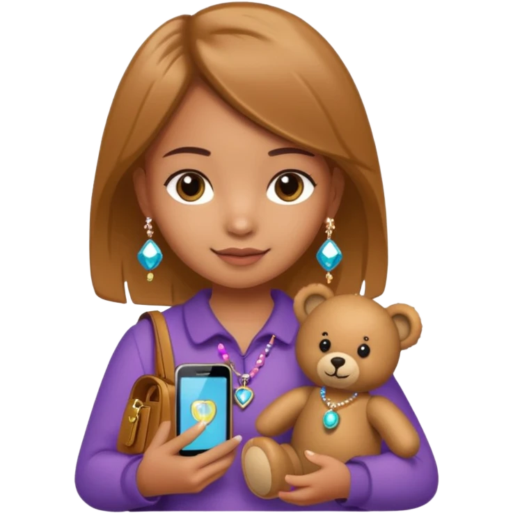 new mobile phone adorned with sparkling beads, and a teddy bear key-ring which attached to her handbag emoji