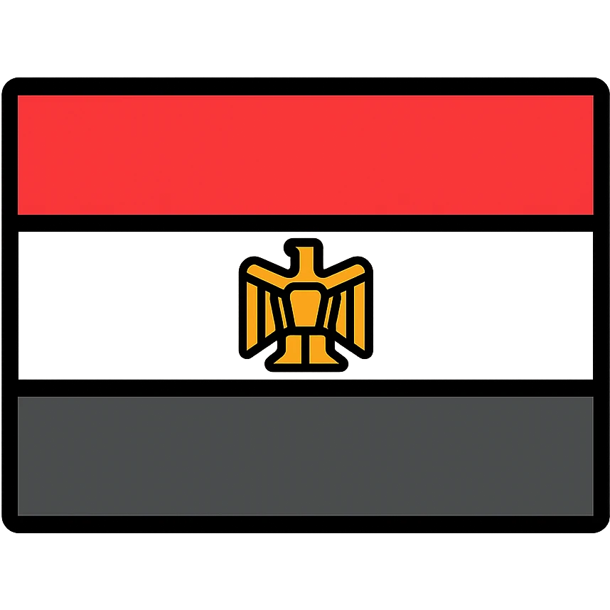 Egyptian flag, minimalistic, three horizontal stripes: red, white, black, gold eagle in the middle, no text emoji
