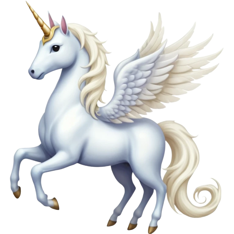 Cinematic Noble Unicorn with wings, slender with a flowing mane and tail and spiraled horn emoji