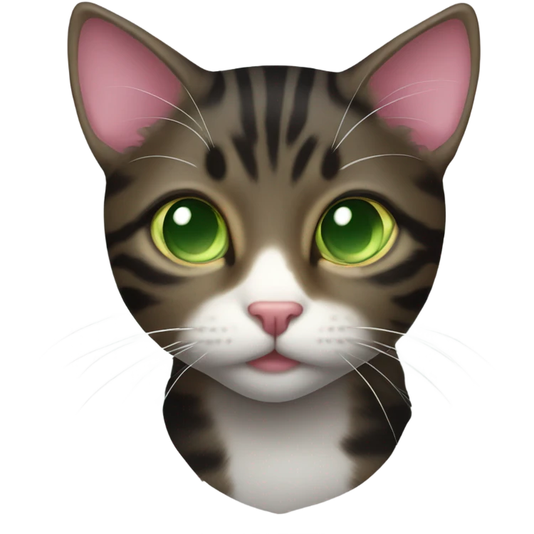 Black brown tabby cat with pink nose green eyes and white chest emoji