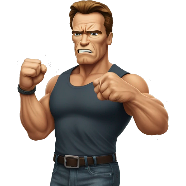 Arnold Schwarzenegger pointing his fist forward and Looking Bad on you emoji