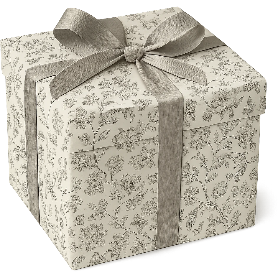 Elegant Rococo pale black white ditsy floral gift box  , remove background emoji