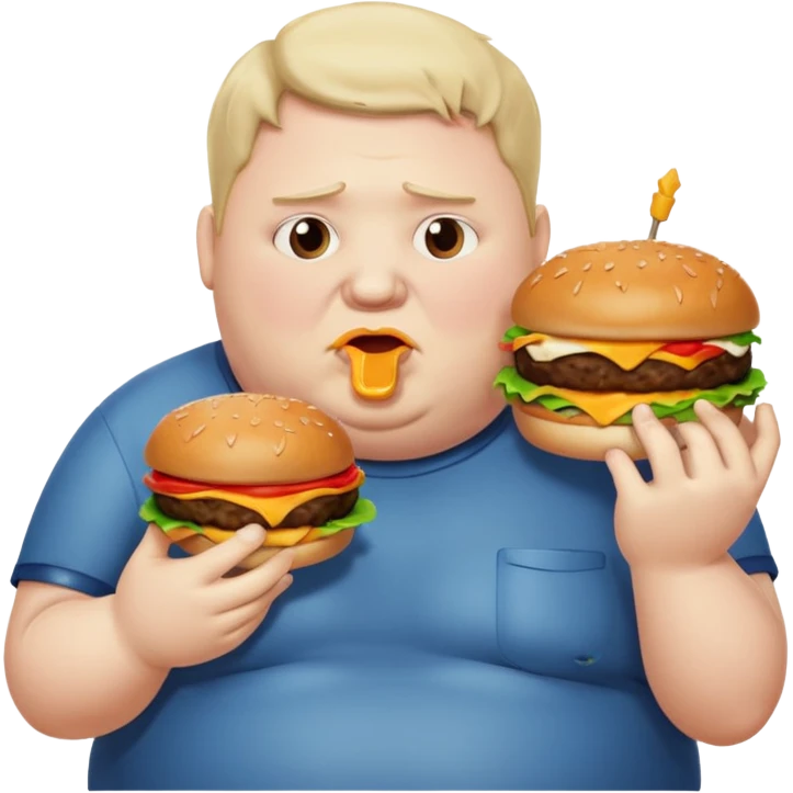 really fat obese man eating a burger messily emoji