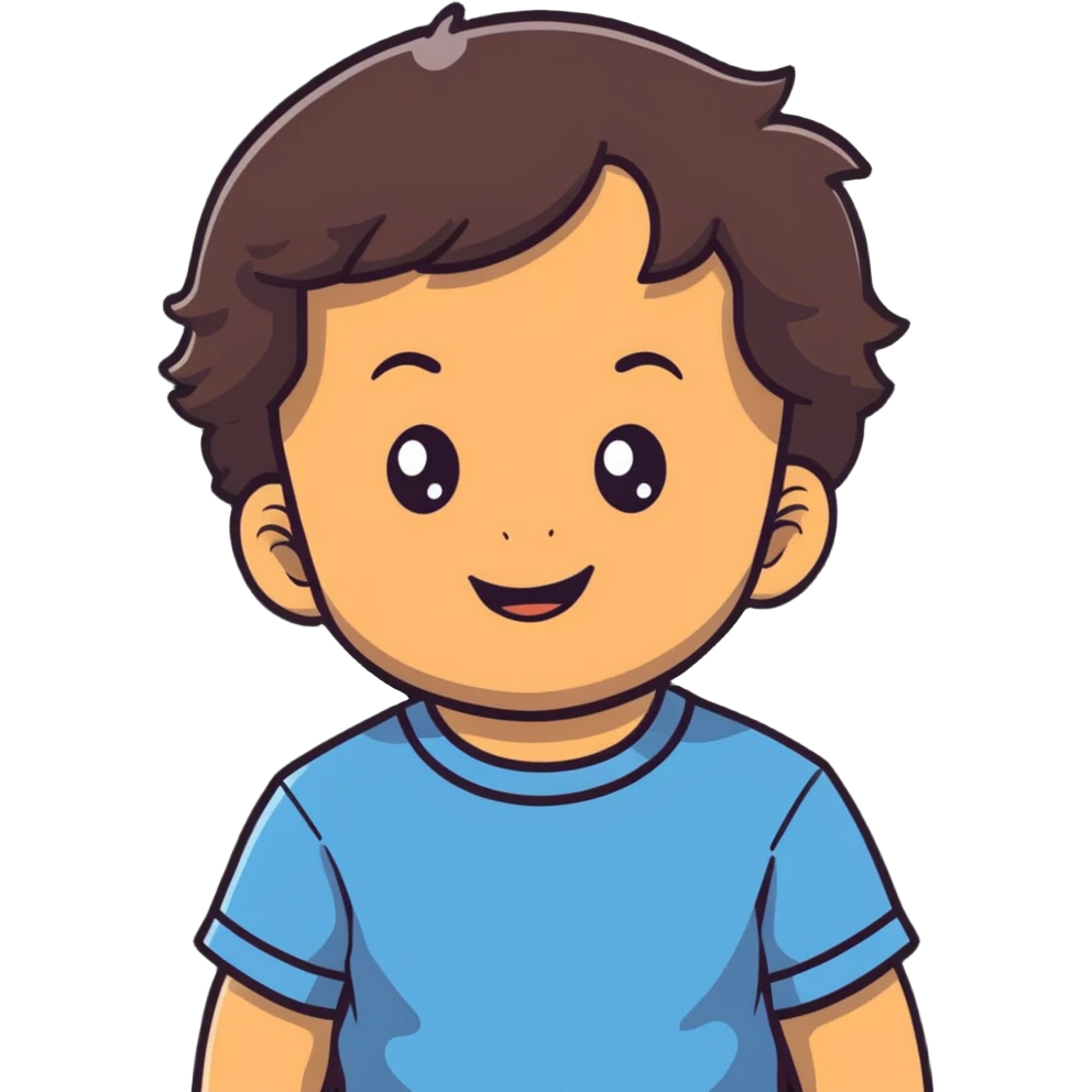 close-up of round smiling toddler boy face only with big eyes, medium skin tone, dark wavy hair, no neck visible, just the face emoji
