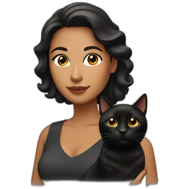 Latina woman with a black cat emoji