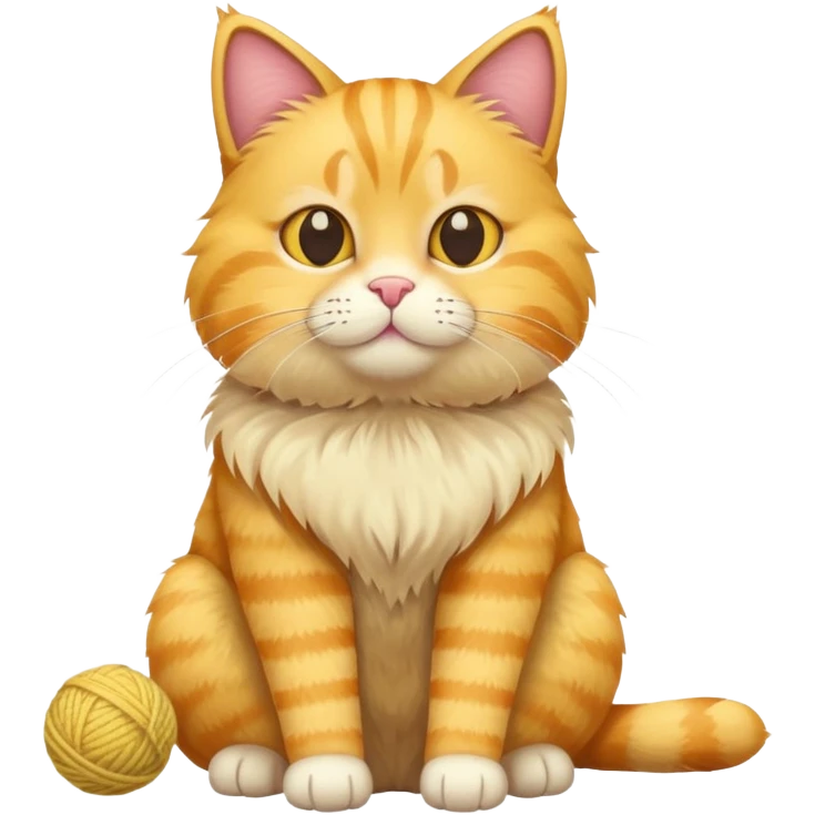 yellow cat full body sitting with a wool ball emoji