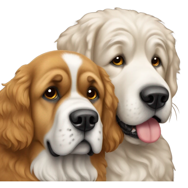 A St. Bernard dog and a golden doodle hugging emoji