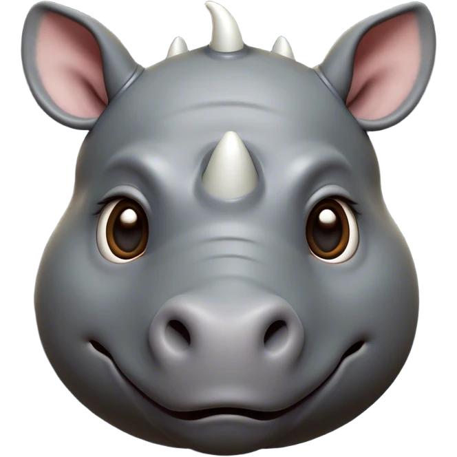 Cinematic Cute Rhinoceros Portrait Emoji, Head tilted playfully and inquisitively, featuring a rugged, glossy slate-gray hide with a gentle, rounded horn and round, sparkling eyes filled with curious wonder, Simplified yet irresistibly adorable features, highly detailed, glowing with a warm, friendly glow, high shine, affectionate and mighty, stylized with a touch of ancient charm, bright and endearing, soft glowing outline, capturing the essence of a mischievous yet loving rhinoceros, so playful it feels like it could stomp out of the screen and into your arms! emoji