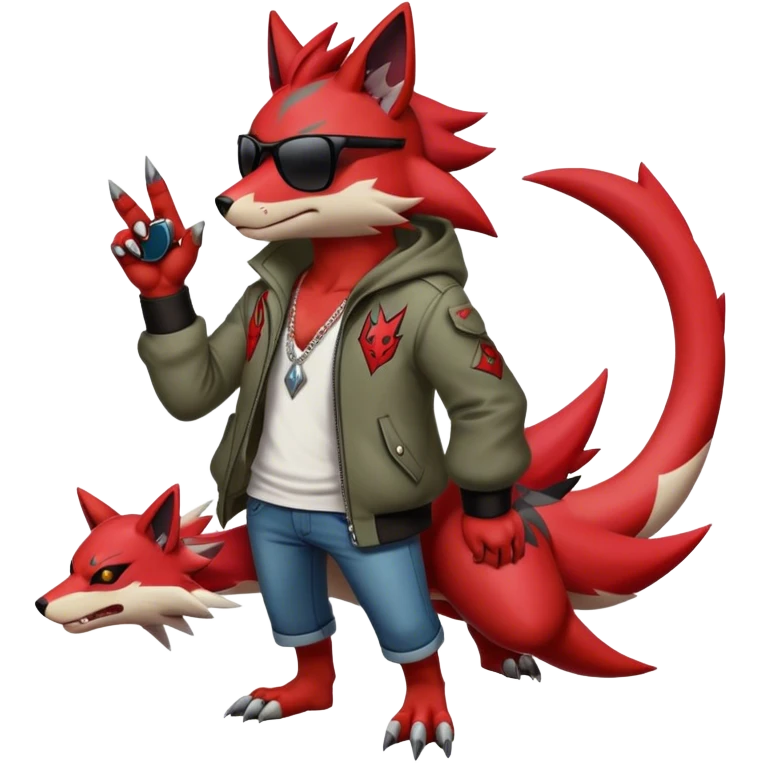 Edgy Cool Beautiful Guilmon-Zangoose-Litten-Zoroark, full body emoji