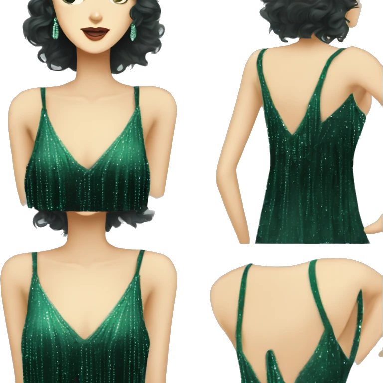 A dark green sparkly flapper style dress with thin straps emoji