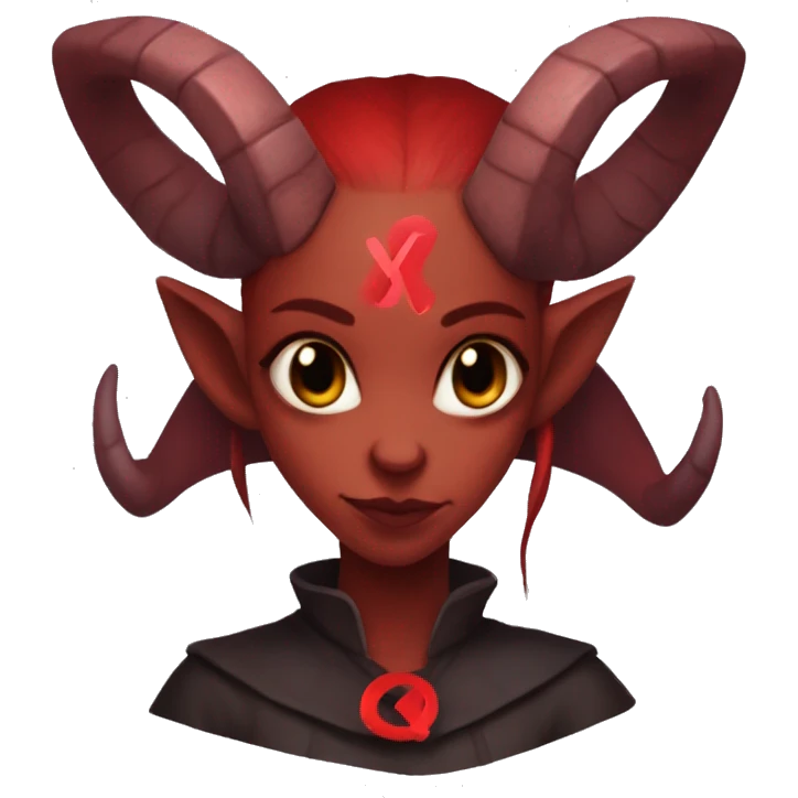 female dnd Tiefling with a large red 'X' fully over it emoji