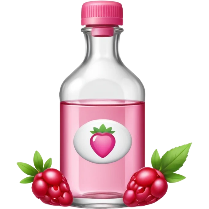 realistic Johnson and Johnson style bottle pink cap pink logo clear bottle with berry party logo with diddy oil and a berry on top bottle emoji