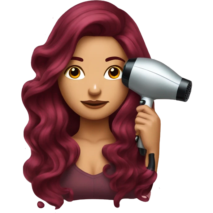Beautiful tattooed  burgundy long haired woman blow drying her hair emoji