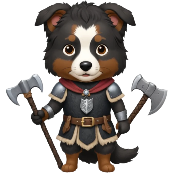 Black Australian shepherd medieval outfit holding axe emoji