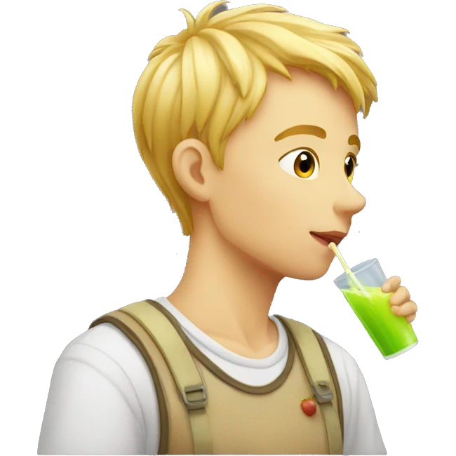 A blonde boy sucking juice with a straw, profile view emoji