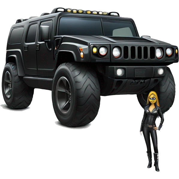 Cat woman in wet leather, Hummer EV monster truck  emoji