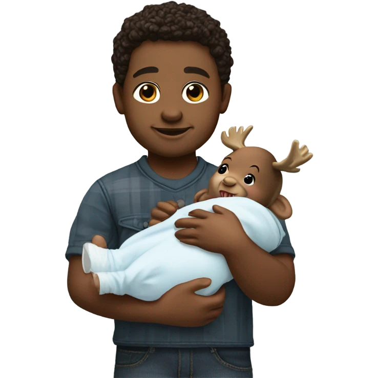 Live moose holding a lifelike boy baby doll emoji