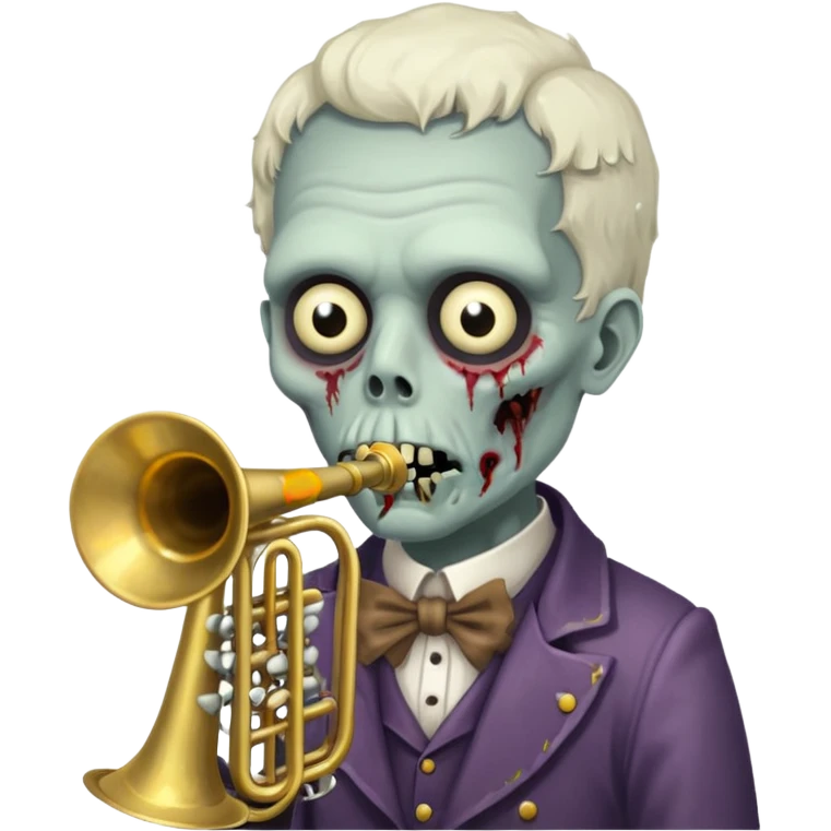 Zombie trumpeter – cracked trumpet, cheeks puffed, eerie parade feel. emoji