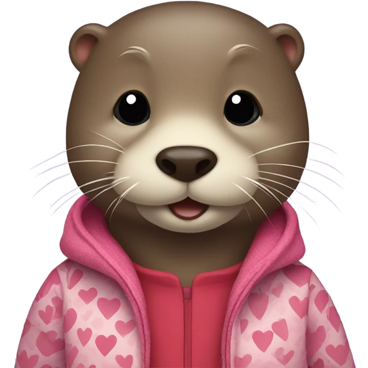 Otter wearing jacket with hearts on it emoji