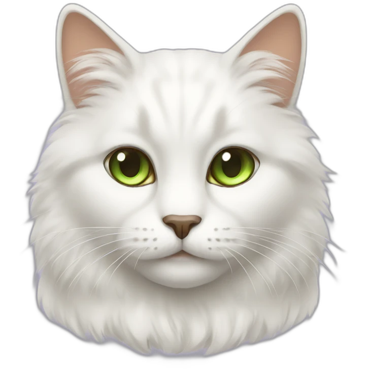 white fluffy cat with brown ears, brown ears and green eyes emoji