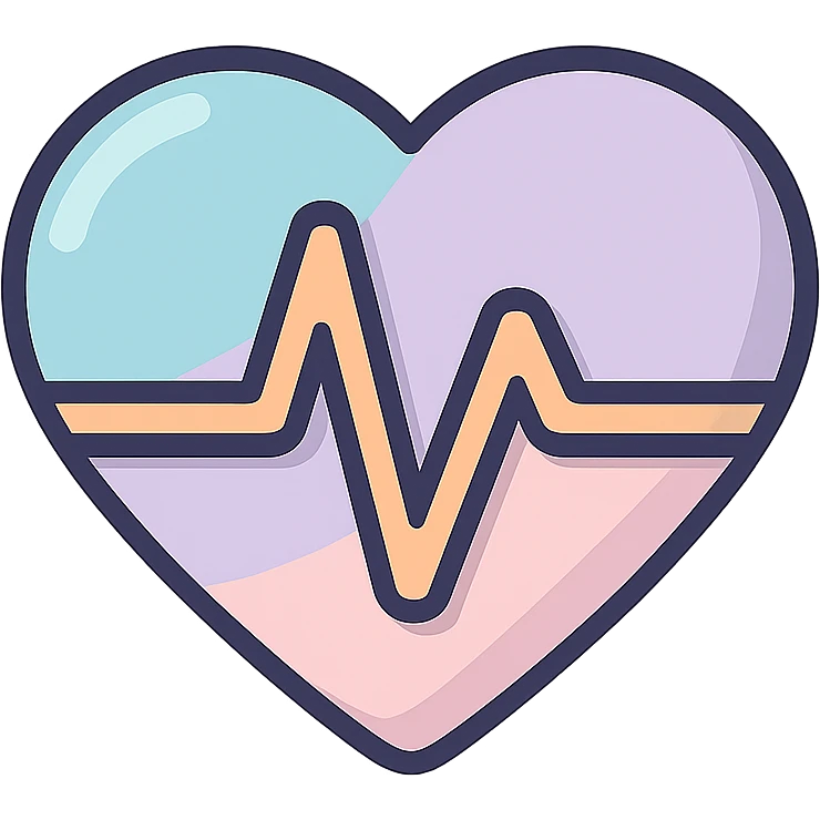 stylized heart with a high cardiogram line inside, icon-color-outlined style, thin clean contours, soft rounded shapes, pastel palette #98B5BC, #B5B3C1, #C9A3C9, #E4C0CA, #F7DCD1, #F7C0AA, detailed shadows and highlights, soft lighting, transparent background, no base or decoration emoji