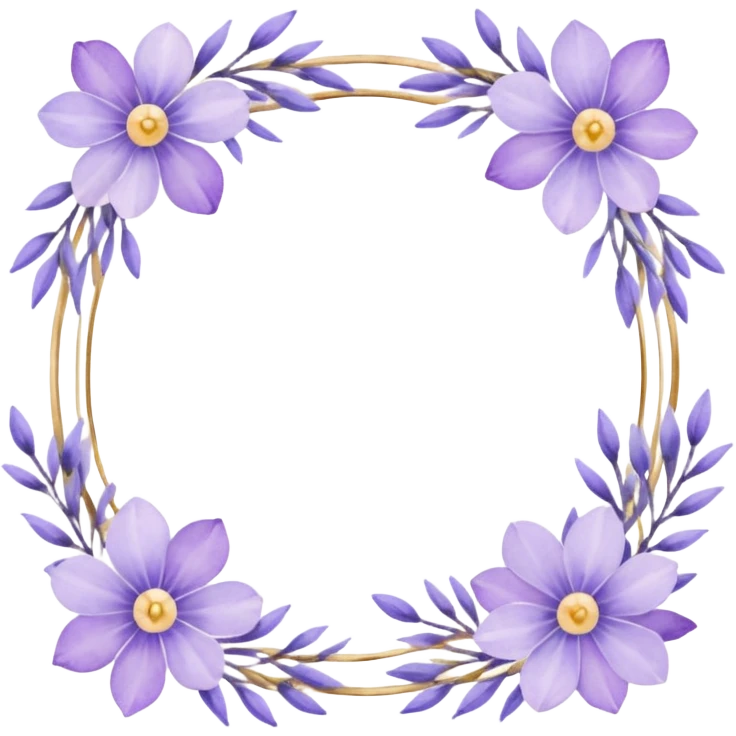 The art style is clean line art with delicate watercolor textures, pastel colors, and a dominant palette of lavender, soft lilac, and muted purple.  Delicate frames to border text emoji