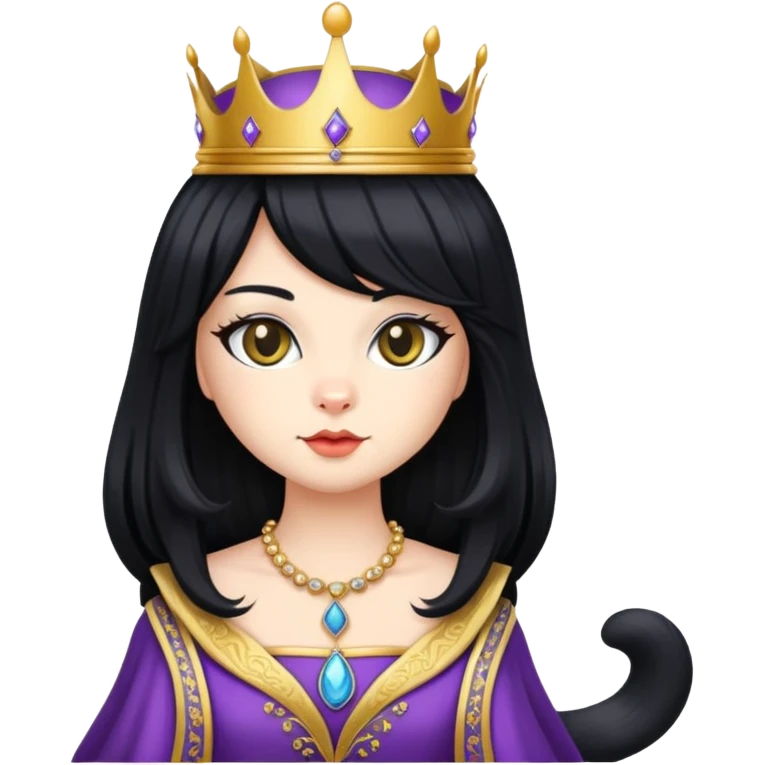 cat in royal queen attire, long flowing black wig emoji