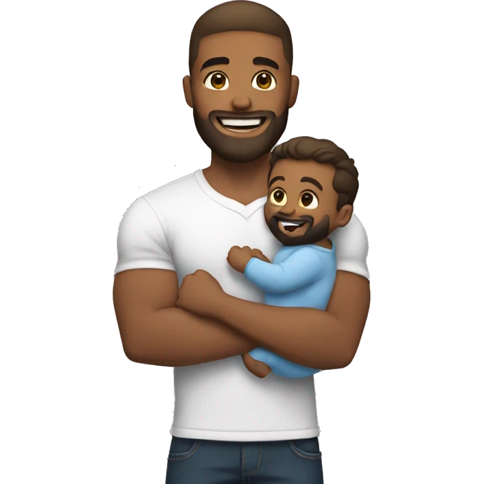 muscular boy with beard smile holding baby emoji