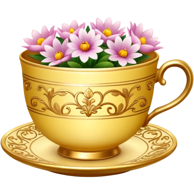 Golden teacup with flowers inside teacup  emoji