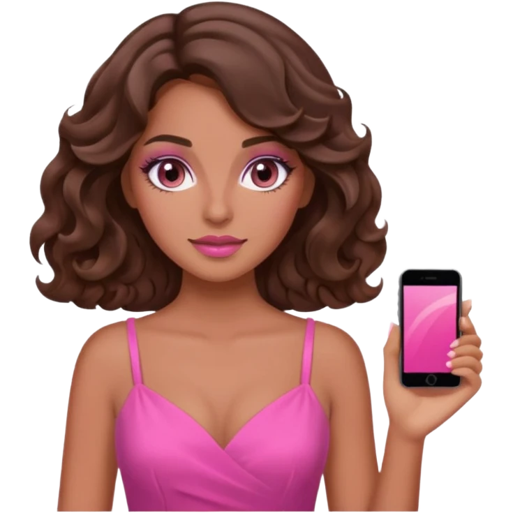 2026 brunette tanned wavy hair woman pink vibes emoji