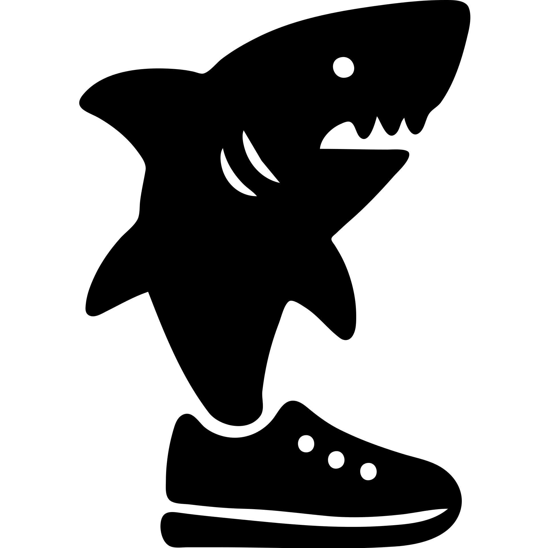 shoe-wearing shark, icon style, filled, geometric, playful, minimalistic, strong visual impact emoji