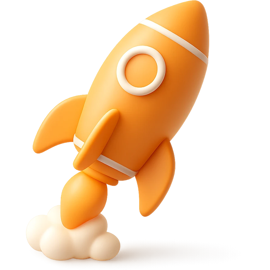 3D orange rocket blasting off emoji