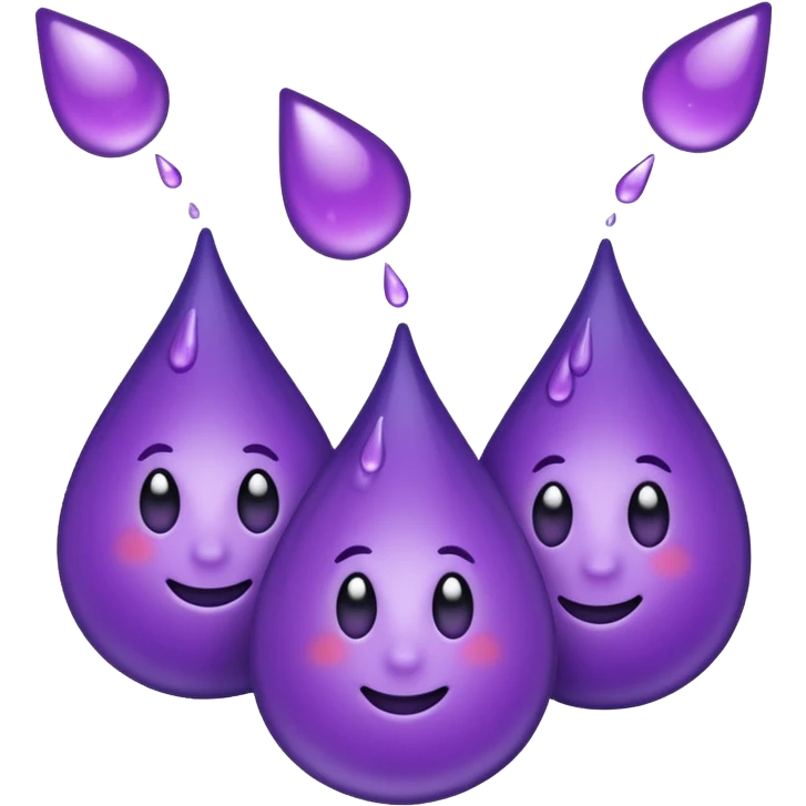 3 purple Drops with kool aids signature color, Juicy , no faces, just like the drops emoji 💦, just singular no extras, spraying left emoji