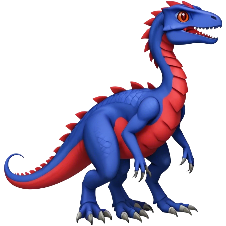  Cool Edgy deep blue Digimon-Fakemon-Velociraptor-Dragon with red belly full body emoji