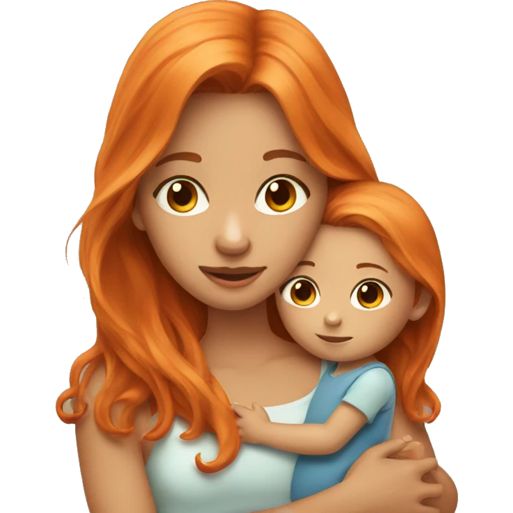 Girl with long orange hair holding boy baby with brown hair  emoji
