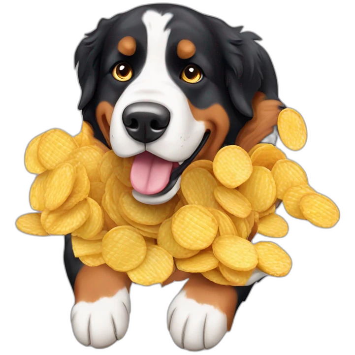 Bernese mountain dog eating chips emoji