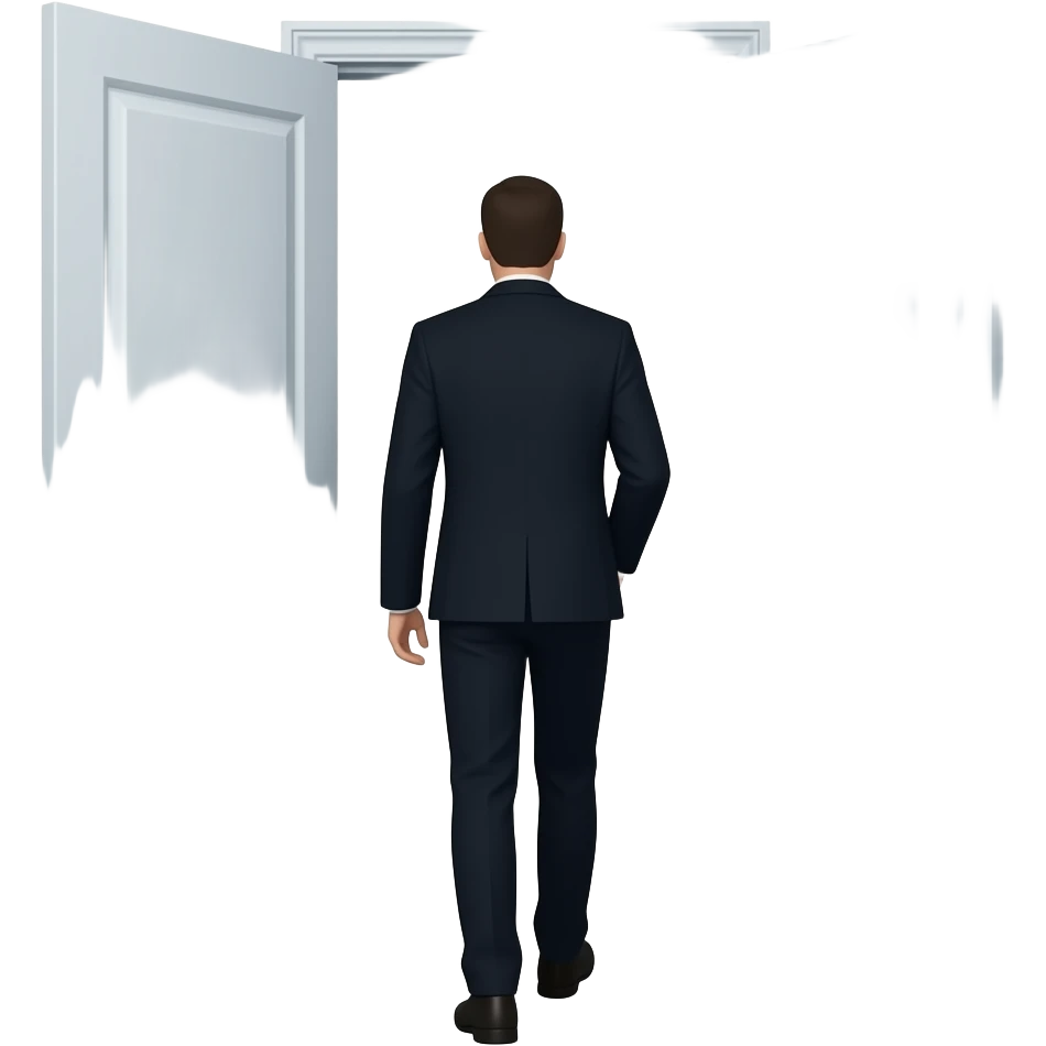 door open with a man silhouette leaving, emotional scene, minimal flat illustration, soft warm tones, simple shapes, consistent style, no background emoji