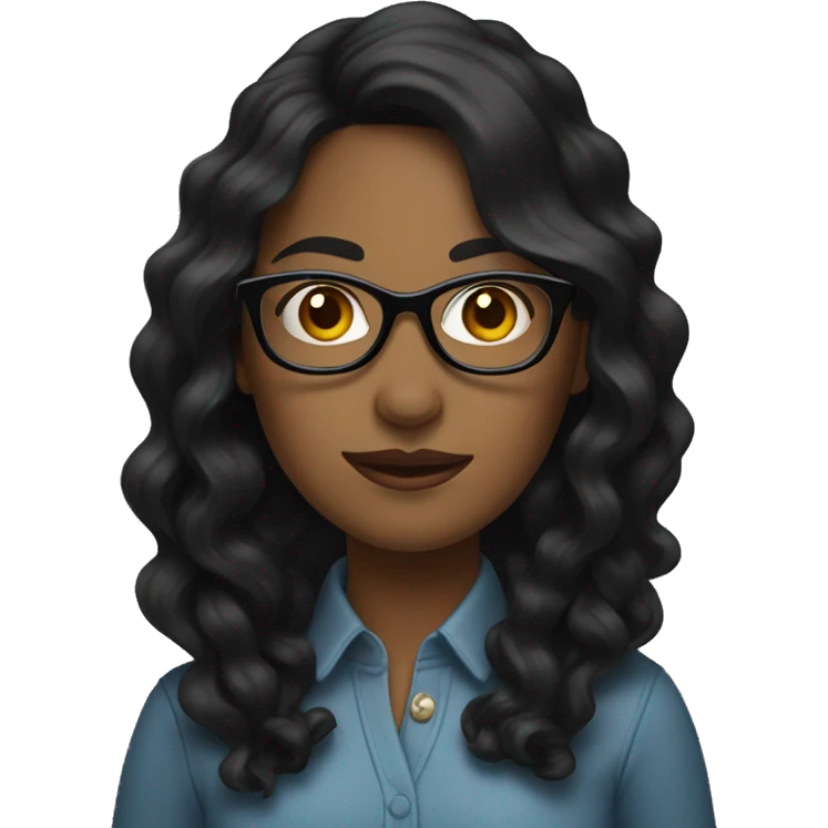 woman, long little bit wavy black hair, glasses emoji