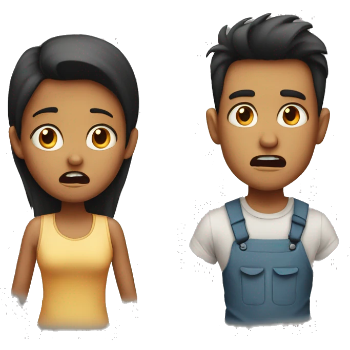 A scared boy and girl emoji